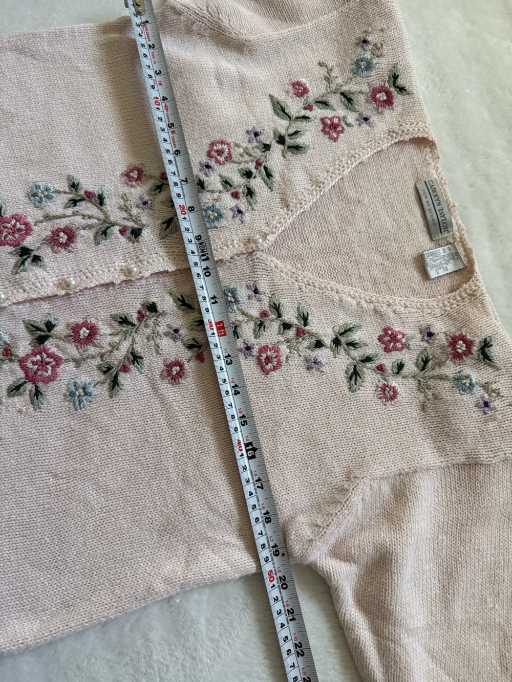 Carolyn Taylor Cottagecore Floral Embroidered Pearl Button Cardigan Sweater M - Picture 9 of 9